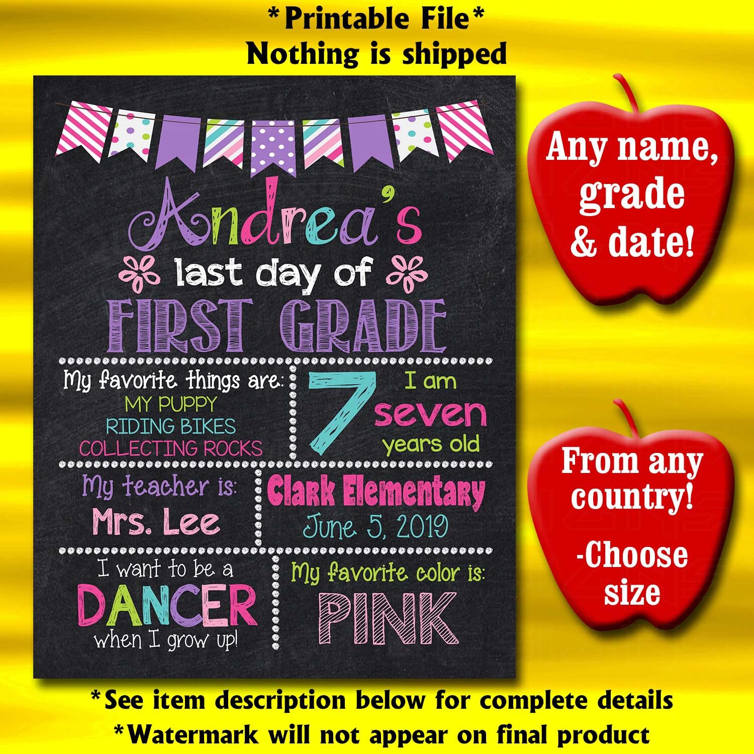 last day of kindergarten last day of preschool sign first grade chalkboard printable sign Last day of school sign last day of pre-k