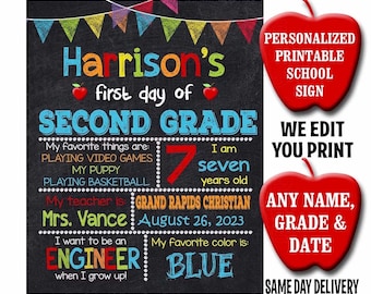 Personalized First Day of School Chalkboard Sign (Printable)