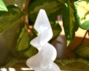 Selenite Unicorn Horn, Selenite Tower, Spiral Swirl Crystal
