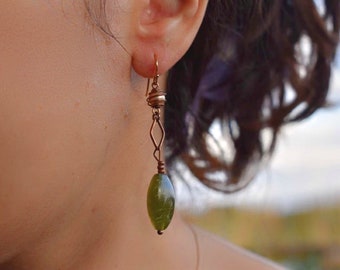 Serpentine Earrings, Drop earrings, Dangle earrings, Handmade earrings, Gemstone Jewelry, Crystal Earrings, wedding earrings, Gaia earrings