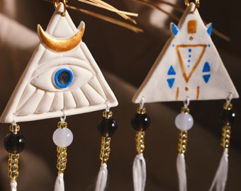 Eye of Horus Earrings, All Seeing Eye Earrings, Drop Earrings, evil eye earrings, Polymer Clay, Handmade Earrings, Crystal Jewelry
