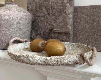 Rustic Paper Mâché Decorative Tray with Rope Handles | Wabi-Sabi Minimalist Home Decor
