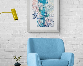 Geometric wall art,Blue and Pink Pastel Print,Interior Design,Immediate Download,Modern Wall Art,Wedding and Anniversay gifts,Black artist