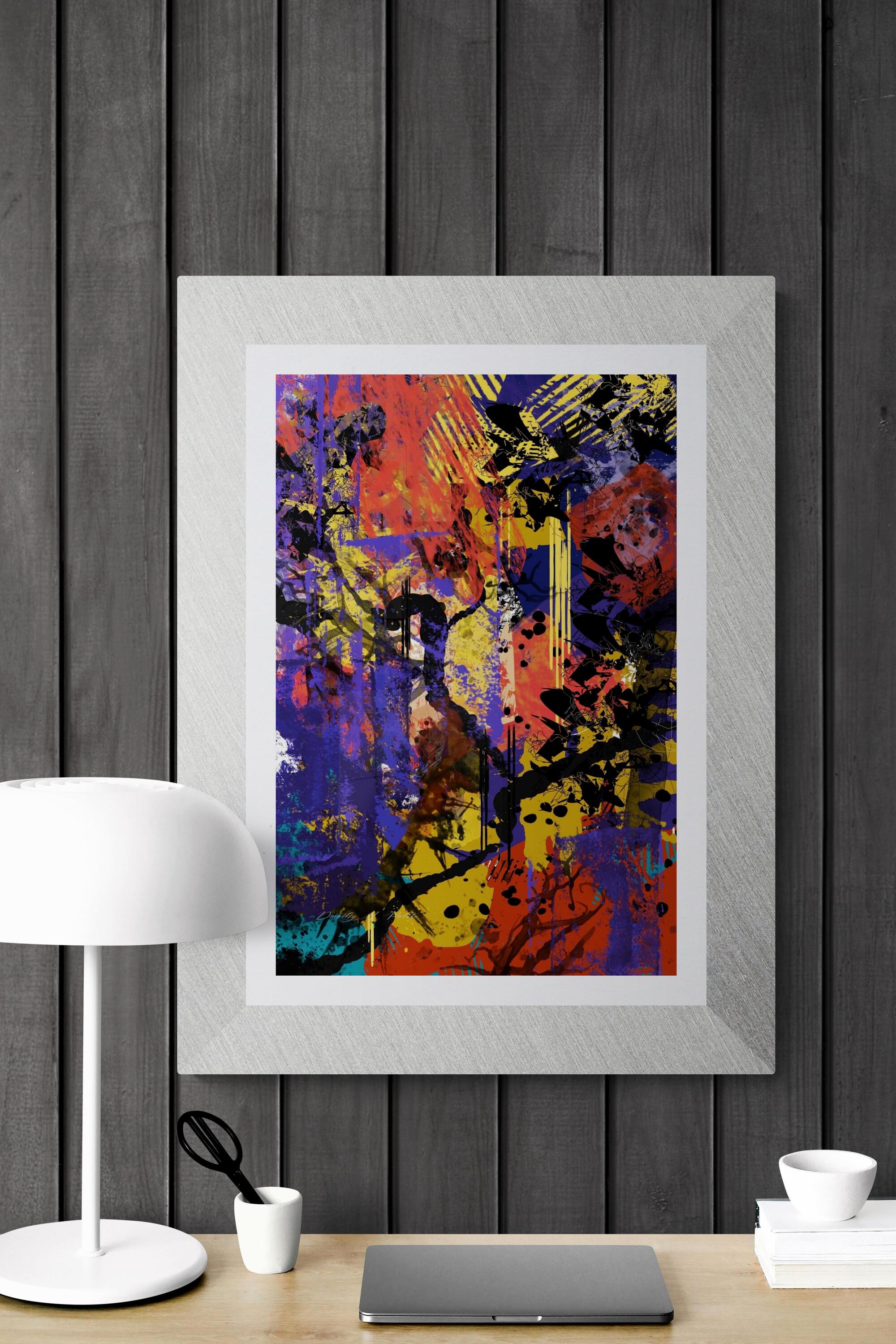 Abstract Contempory Moody Instant Downloadable Print of Purple,Yellow,Orange,Black for House Warming Gift, Interior Design, and Office Decor