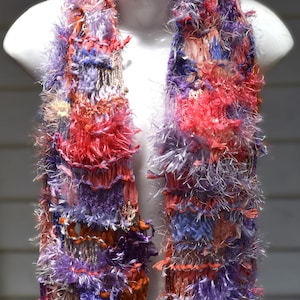 Schal, Handgestrickter Schal, Drop Stitch Schal, Multi Strukturierter Schal, Lila Orange Schal, OOAK, Boho, Accessoire, Damenbekleidung, Winterkleidung