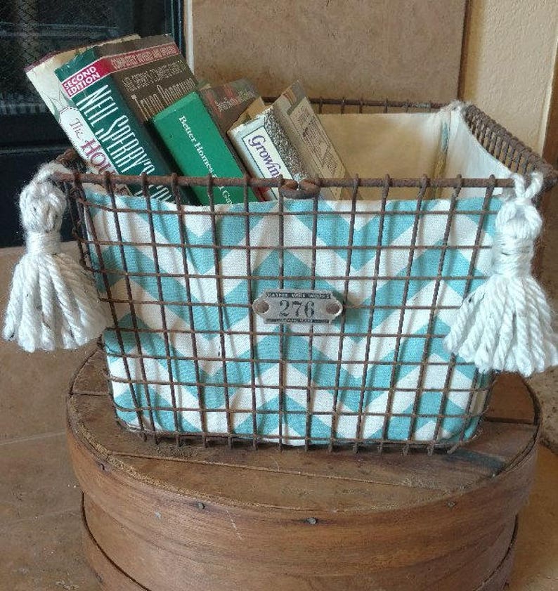Vintage Wire Gym Locker Basket With Custom Removable Chevron Etsy