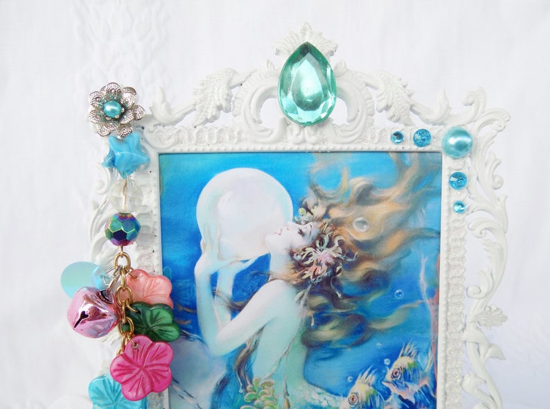 MERMAID FRAMED ART White Metal Frame Vintage Print Baubles Etsy