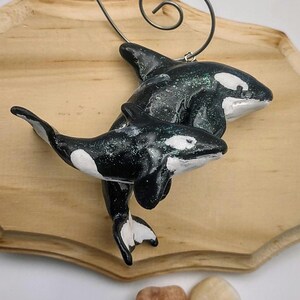 Orca Ornament- Glittering Orca Ornament- Killer whale Ornament- Handsculpted- Handpainted- Whale ornament- Ocean ornament-Orca- Killer whale