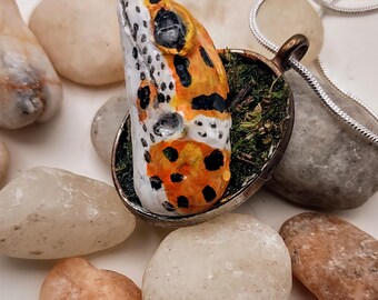 Handmade Polymer Clay Leopard Gecko Pendant with Moss