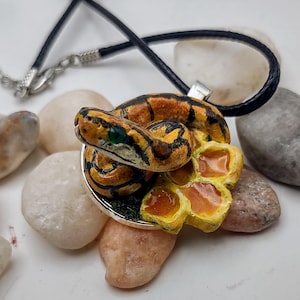 Handmade Honey Bee Ball Python Polymer Clay Pendant Necklace