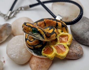 Handmade Honey Bee Ball Python Polymer Clay Pendant Necklace
