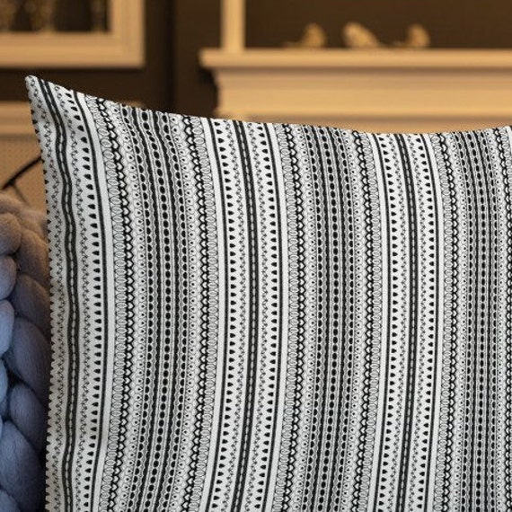 White Stripe Throw Pillow. Fancy Hearts Gray, Red, White, Stripes Throw Pillow