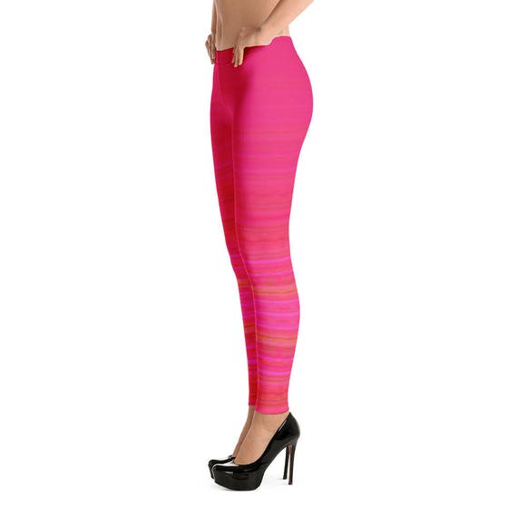 Pink Workout Leggings Aesthetic Clothing Ombre Yoga Pants Women Hot Pink Orange Stripes