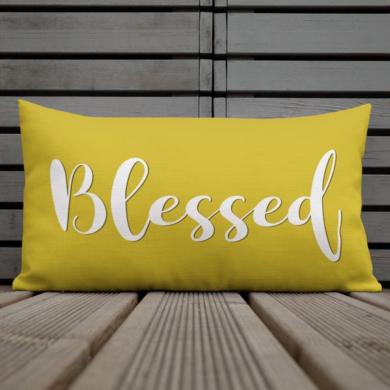 Yellow Pillows. Blessed Quote Gold Yellow lumbar pillow | Etsy