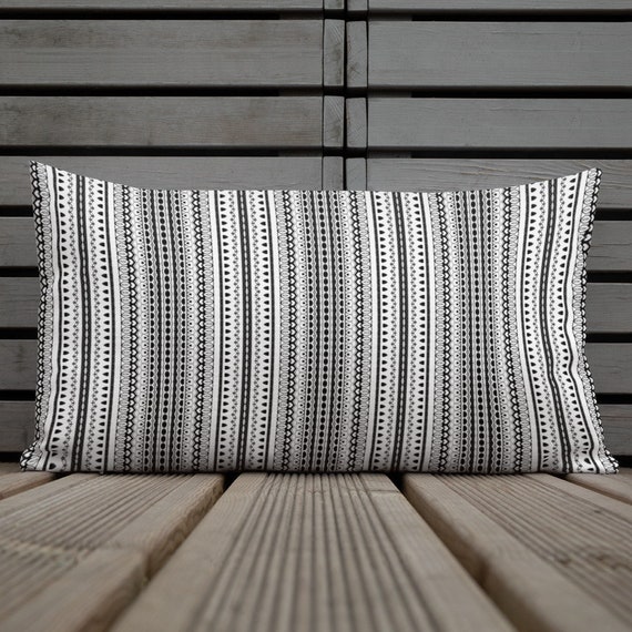 Black & White Lumbar Pillow. Farmhouse Indoor Outdoor Patio Lumbar Pillow