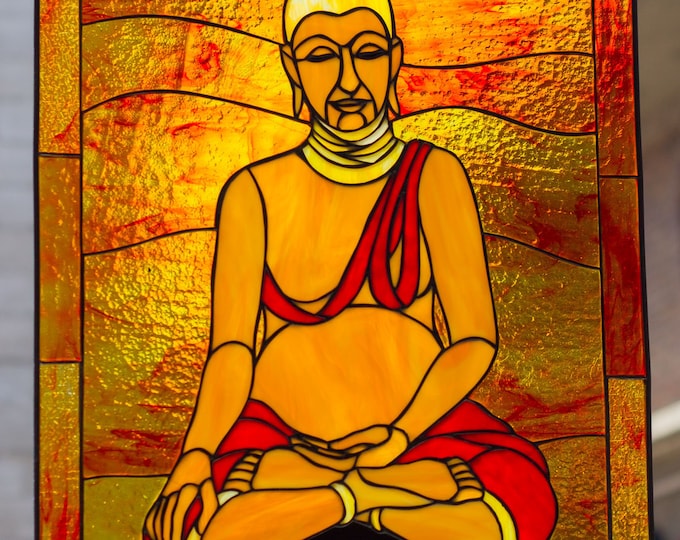 Buddha Tiffany Stained Glass Window Spiritual Buddhism Gautama Lotus Meditation Yoga