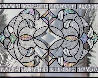 Tiffany Style Stained Glass Window Panel RV Clear Beveled Diamond - Horizontal and Vertical Loops, Card and Hanging Chain Included!