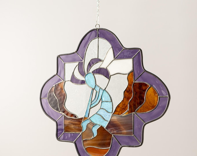 Stained Glass Hanging Window Panel Suncatcher Handmade Tiffany Style - House Warming Gift - Kokopelli Southwestern Desert Boho Design