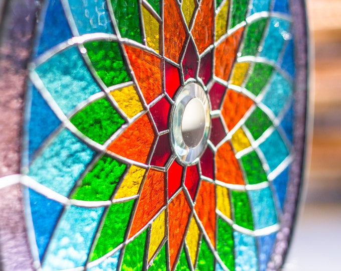 Tiffany Style Stained Glass Round Window Panel Yoga Mandala Spiritual Ritual Chakras