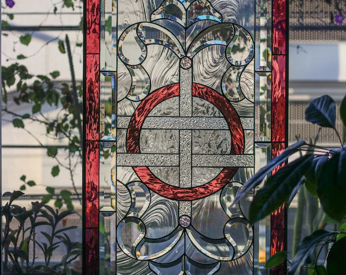 Tiffany Style Stained Glass Window Panel Clear Beveled - CELTIC PATHWAYS 31 x 18 INCHES