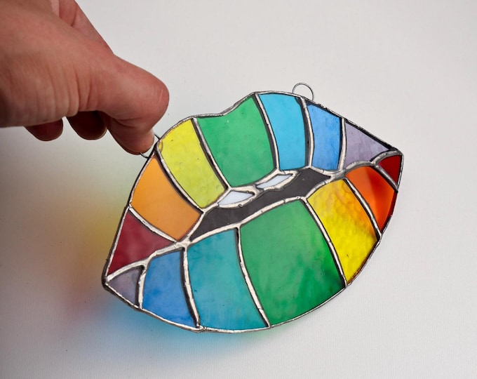 Stained Glass Sun catcher Rainbow Colored Mouth Lips Pride Month Tiffany Stained Glass Window Stain  -