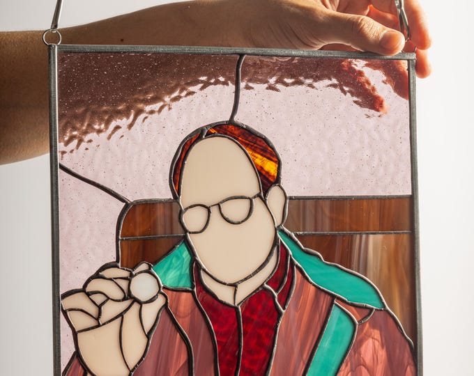 The Sea was Angry that day My friends - Stained Glass Tiffany Hanging Window Seinfeld Insprd House Warming Gift  George Costanza 10 INCHES