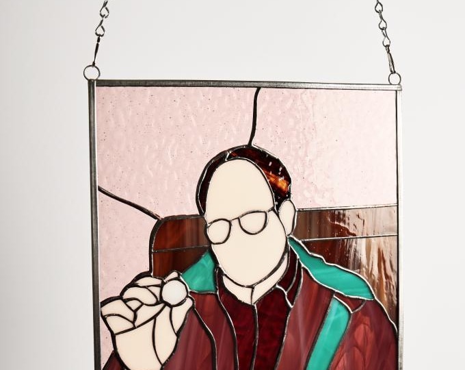 The Sea was Angry that day My friends - Stained Glass Tiffany Hanging Window Seinfeld Insprd House Warming Gift  George Costanza 10 INCHES