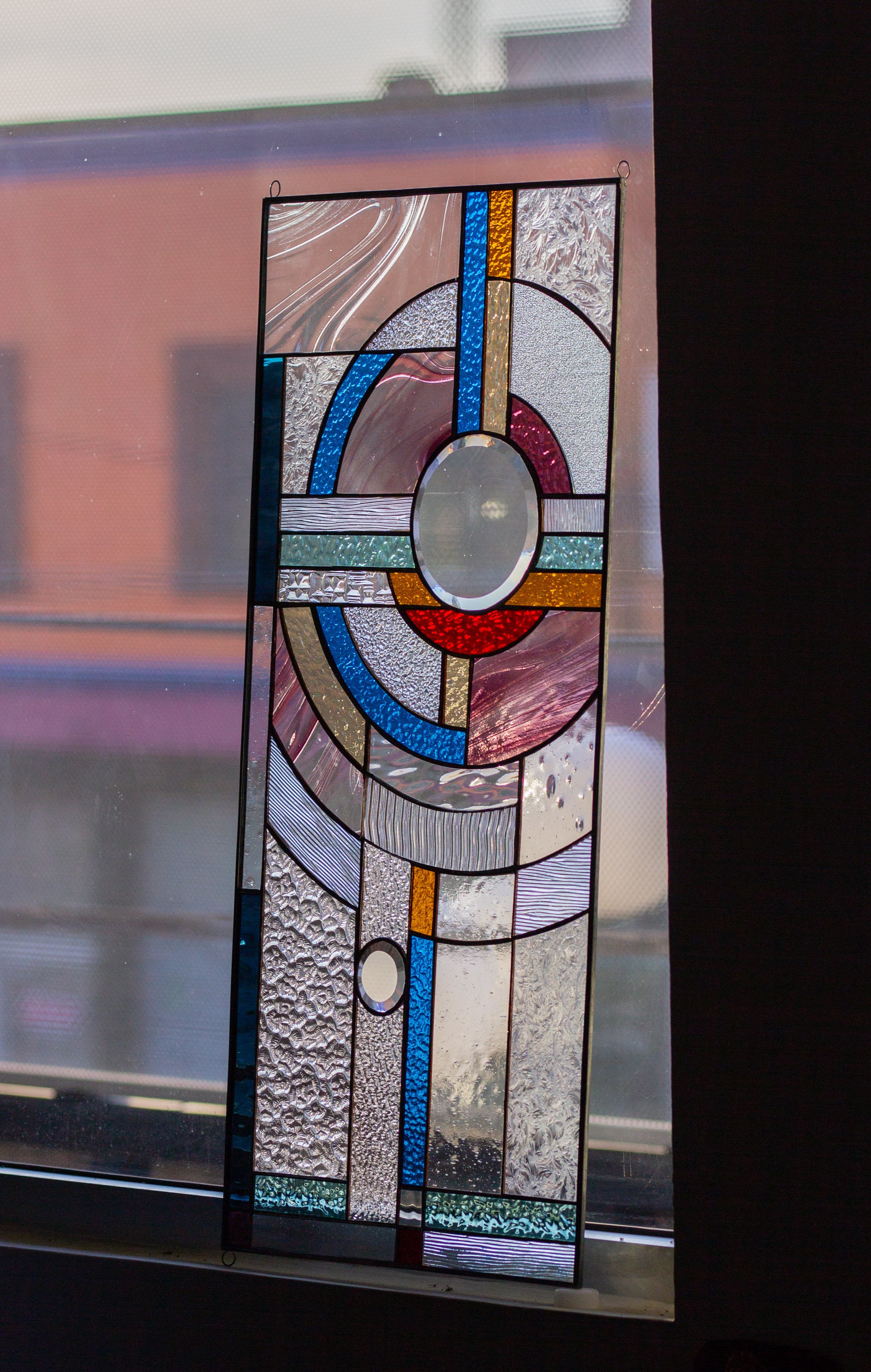 Frank Lloyd Wright Tiffany Style Stained Glass Leaded Window Geo - Moon