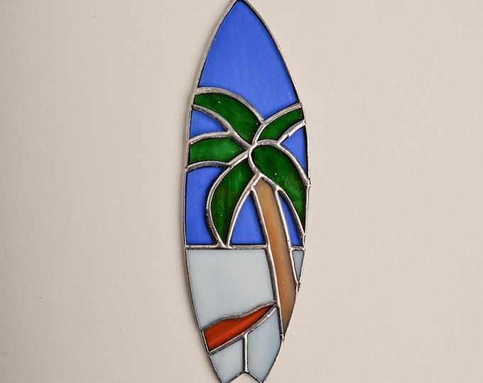 Stained Glass Suncatcher California SURF BOARD Beach House Tiffany Stained Glass Window Stain House Warming Gift 7" INCH
