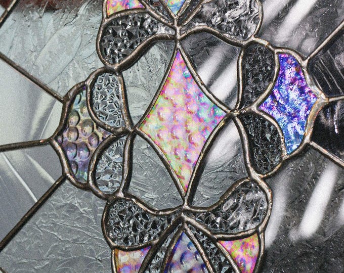 The VICTORIAN FLOWER-  Stained Glass Tiffany Style Window  - House Warming Gift Includes Card w/Envelope & Hanging Chain! 12 by 9 inches