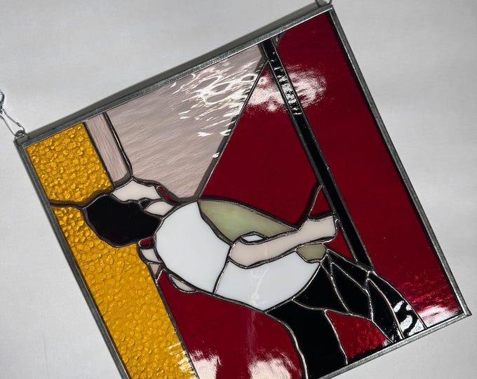 The Red Menace - Stained Glass Tiffany Hanging Window Seinfeld Insprd Kramer Abstract House Warming Gift Kenny Rogers Chicken Roaster Sign