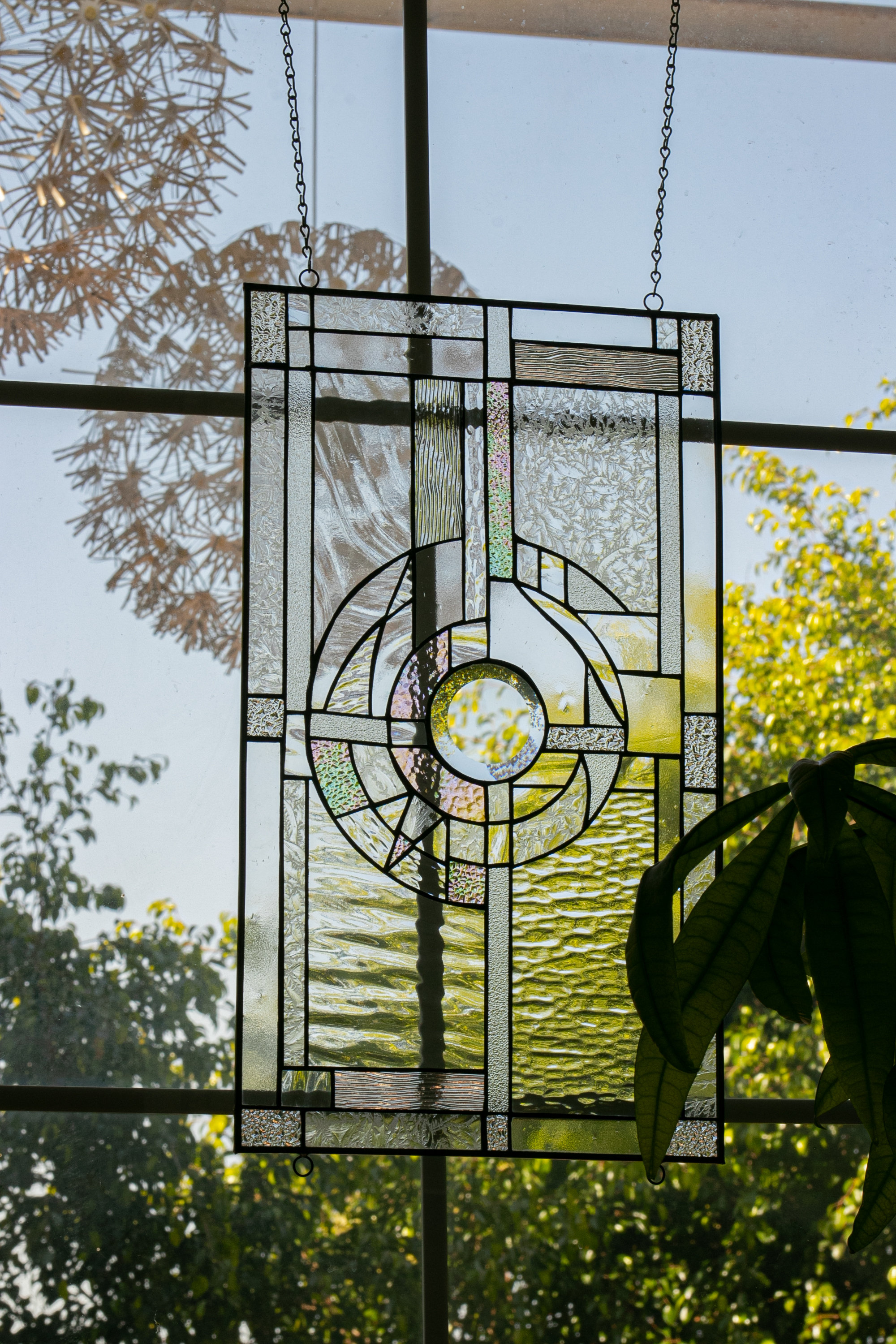 Frank LLoyd Wright Insprd Tiffany Stained Glass Window Panel Beveled