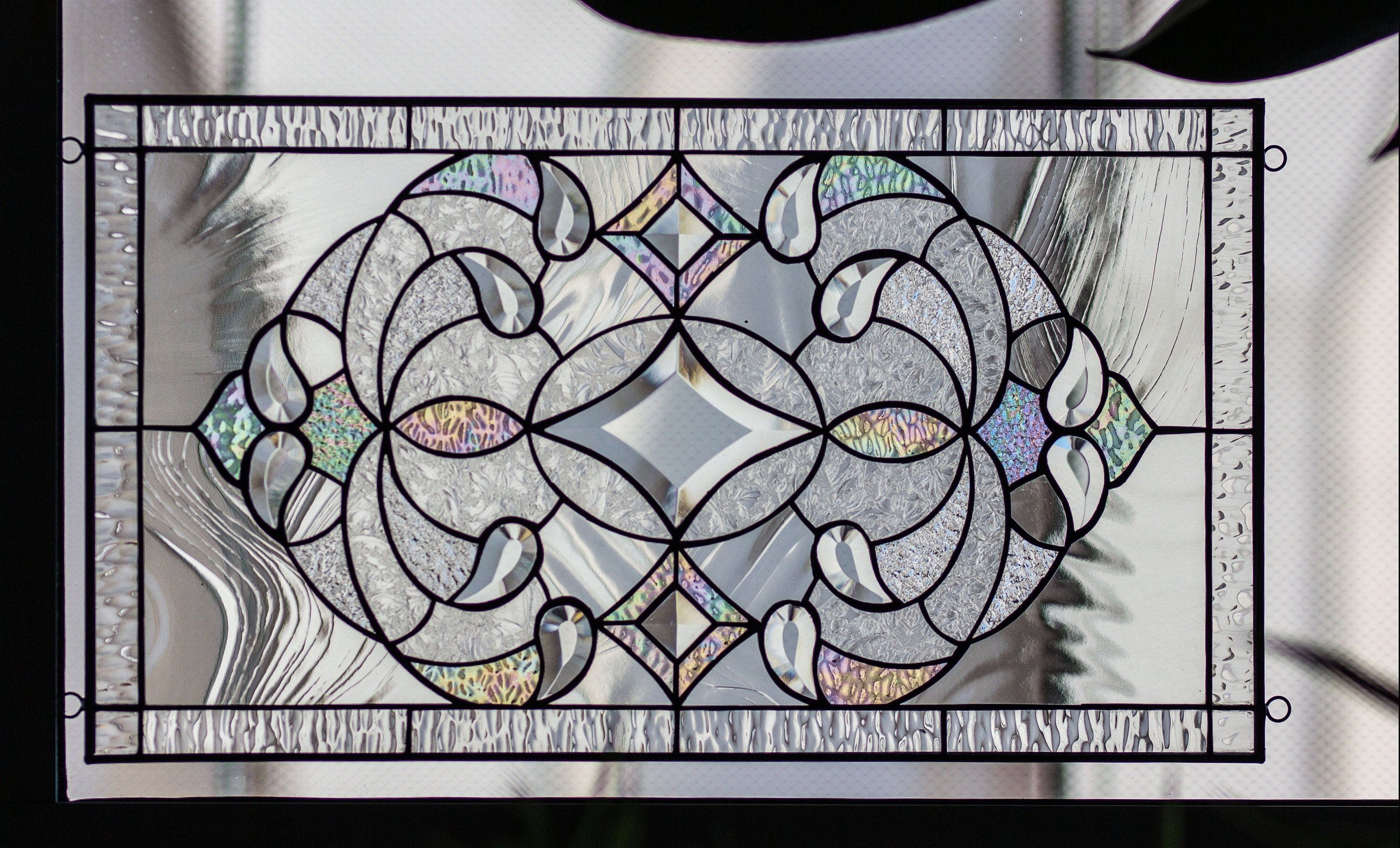 Tiffany Style Stained Glass Window Panel RV Clear Beveled Diamond