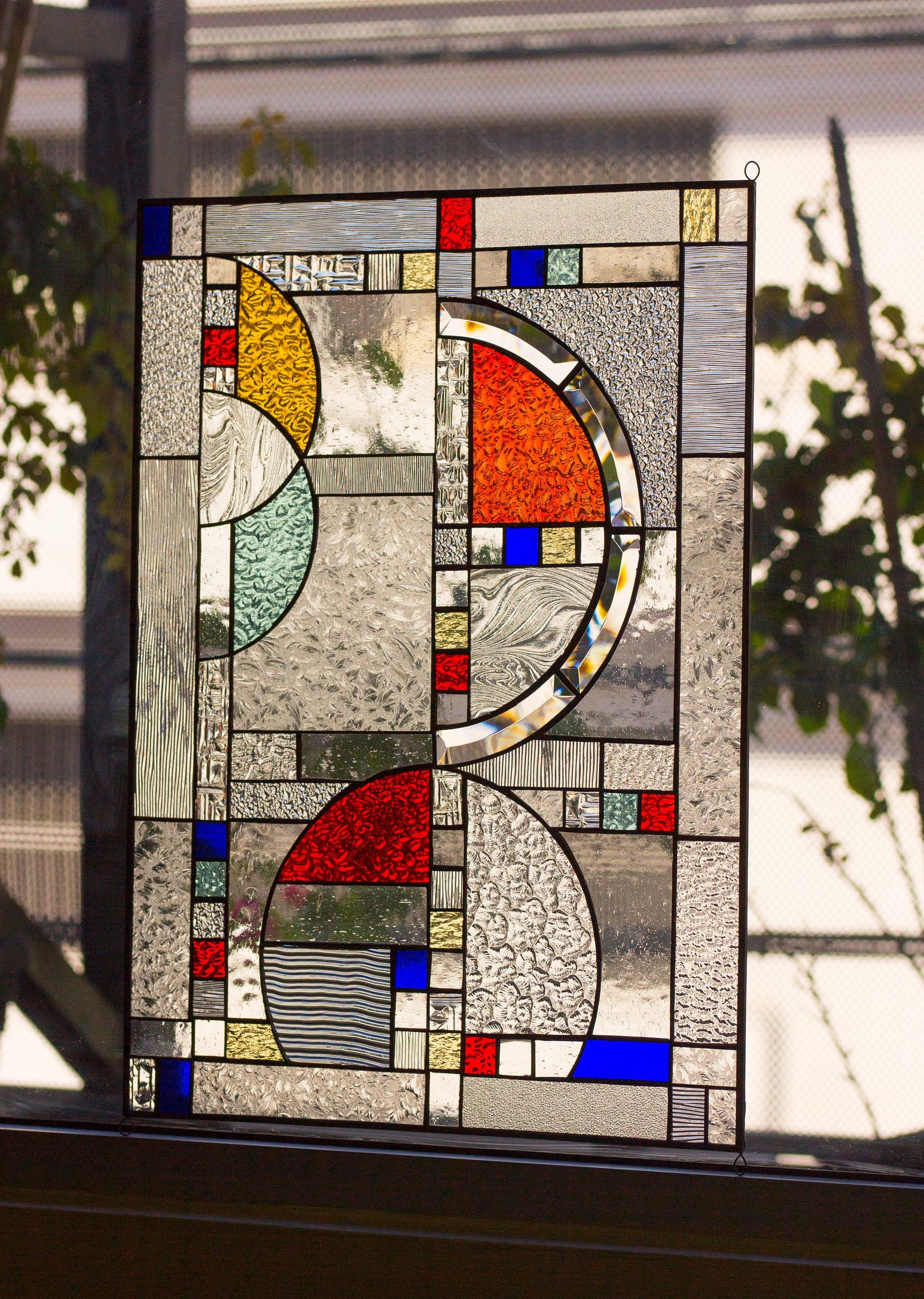 Tiffany Style Stained Glass Window Panel Frank Lloyd Wright Inspired