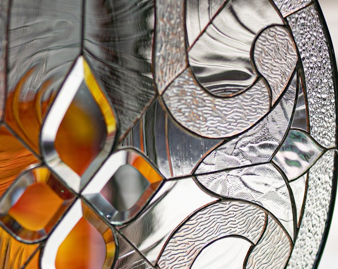 Tiffany Style Stained Glass Round Window Panel Elegant Custom Hand Cut Beveled Pieces 22 1/2" INCHES