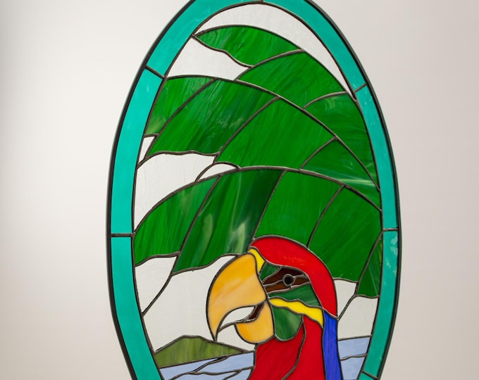 Tiffany Style Stained Glass Window Handcrafted Suncatcher 22 by 14" INCH PARROT