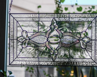 ROYAL Tiffany Style Stained Glass Hand cut Beveled Custom Pieces Window Panel - FREE GiftBox, Chain & Thank you Card!