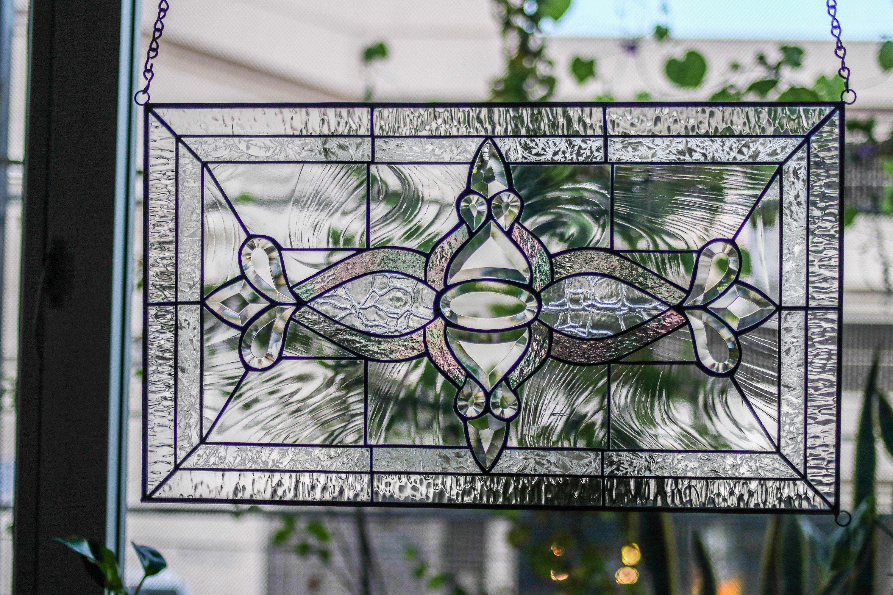 ROYAL Tiffany Style Stained Glass Window Panel RV Clear Beveled