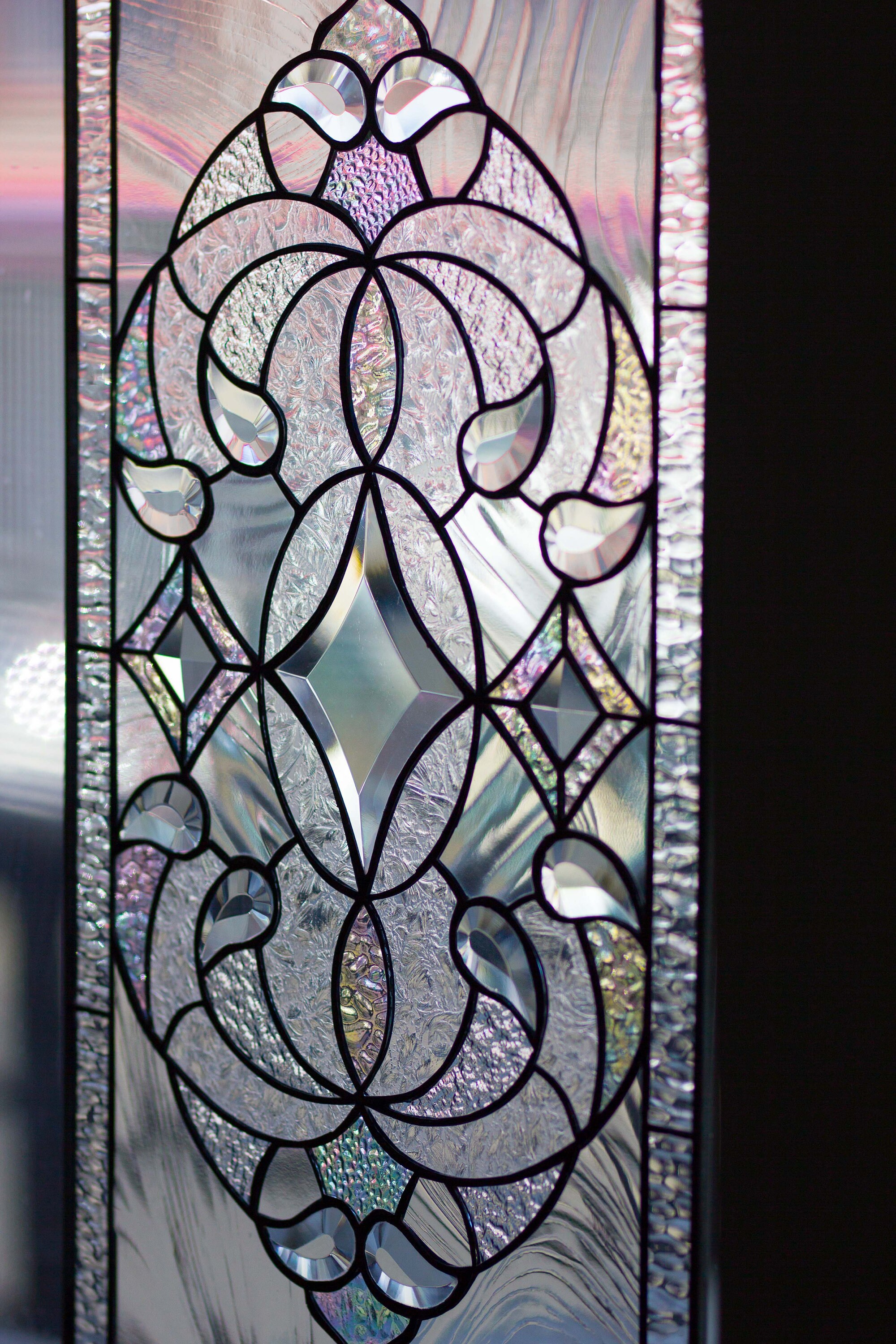 Tiffany Style Stained Glass Window Panel RV Clear Beveled Diamond