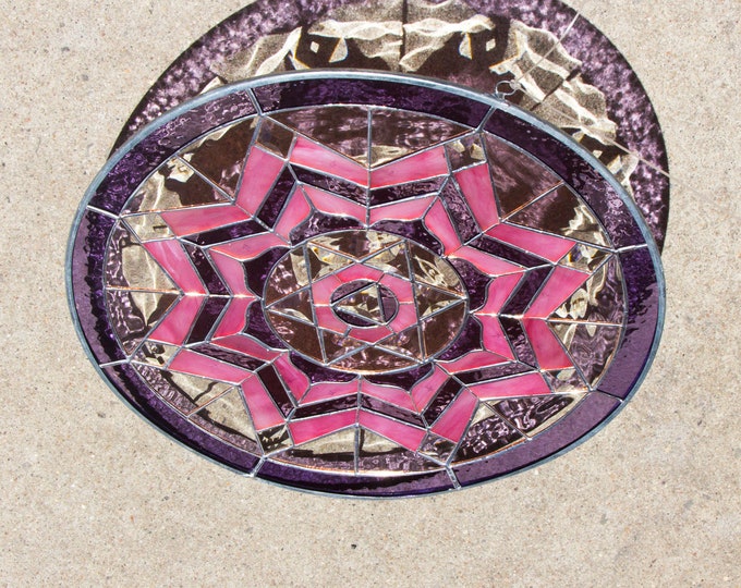 20" Stained Glass Tiffany Style Round Window Panel Ganesha Yantra Meditation Yoga Tantric