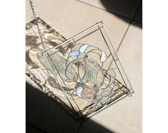 Stained Glass Hanging Panel Tiffany Style Window - House Warming Gift Includes Card w/Envelope & Hanging Chain The VICTORIAN DIAMOND 12x9 in