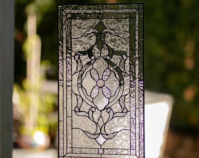 Elegant Tiffany Stained Glass Window Swirls Stain Panel -Includes Gift box, metal frame, hanging chain