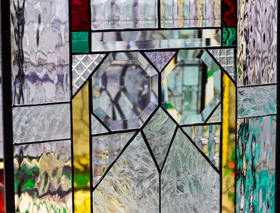 Frank Lloyd Wright Insprd Geometric Tiffany Style Stained
