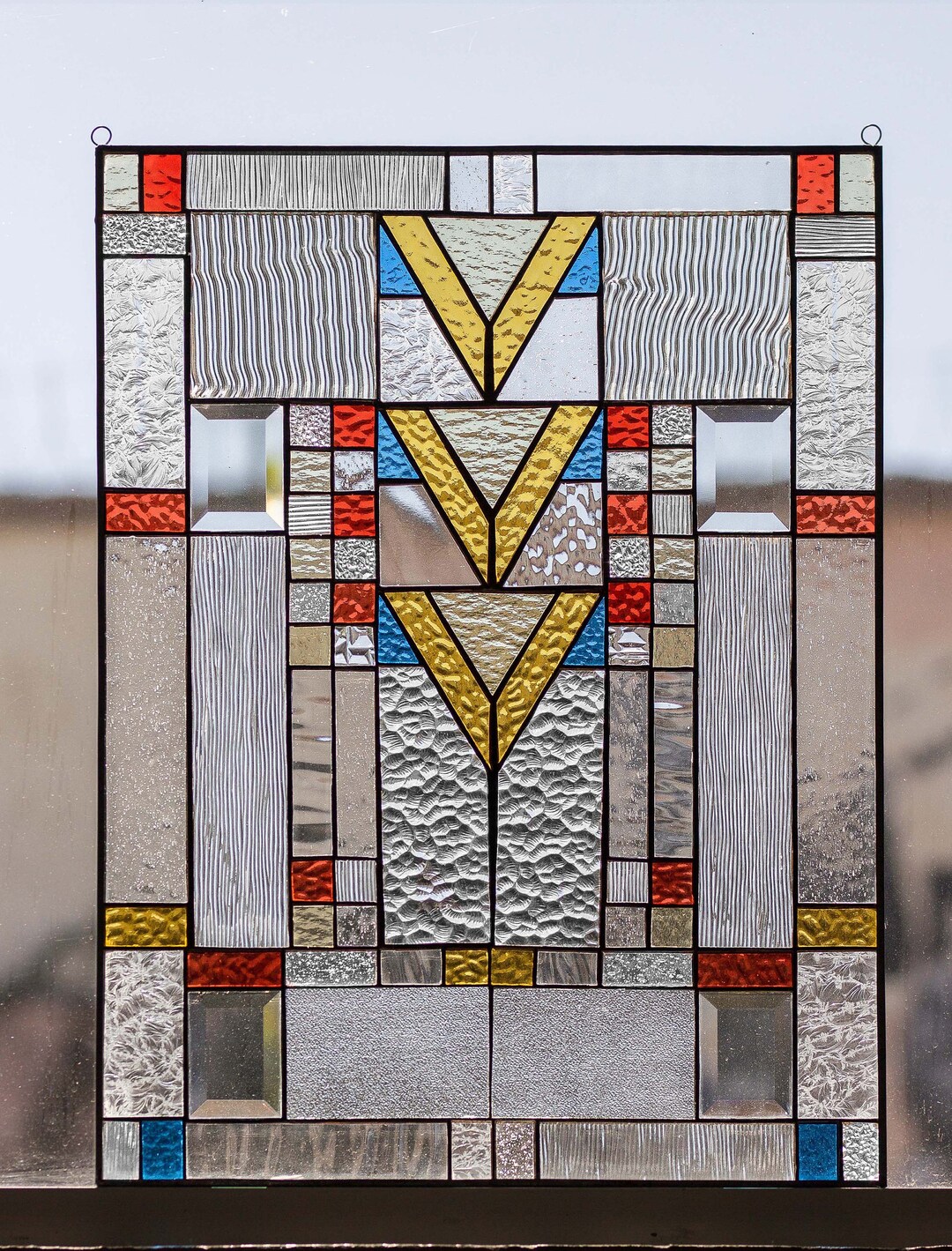 Tiffany Style Stained Glass Window Panel Frank Lloyd Wright Inspired