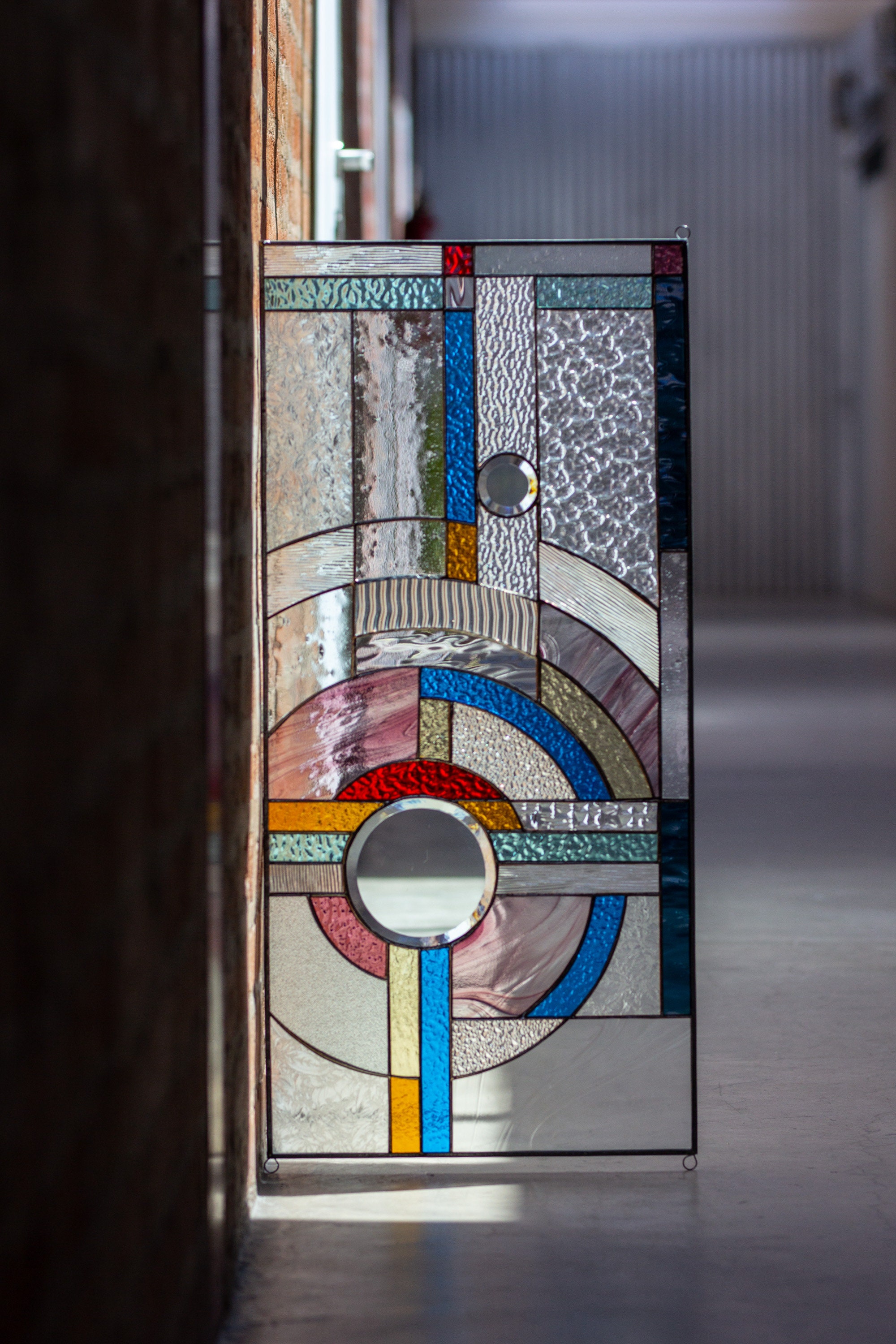 Frank Lloyd Wright Tiffany Style Stained Glass Leaded Window Geo - Moon