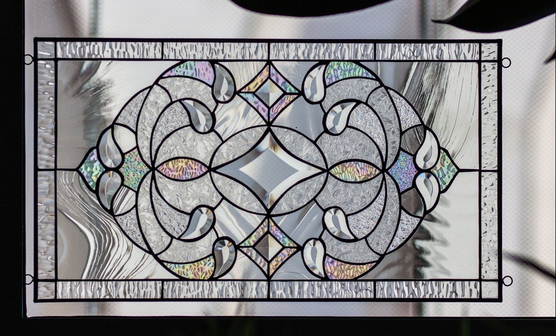 Tiffany Style Stained Glass Window Panel RV Clear Beveled Etsy 日本