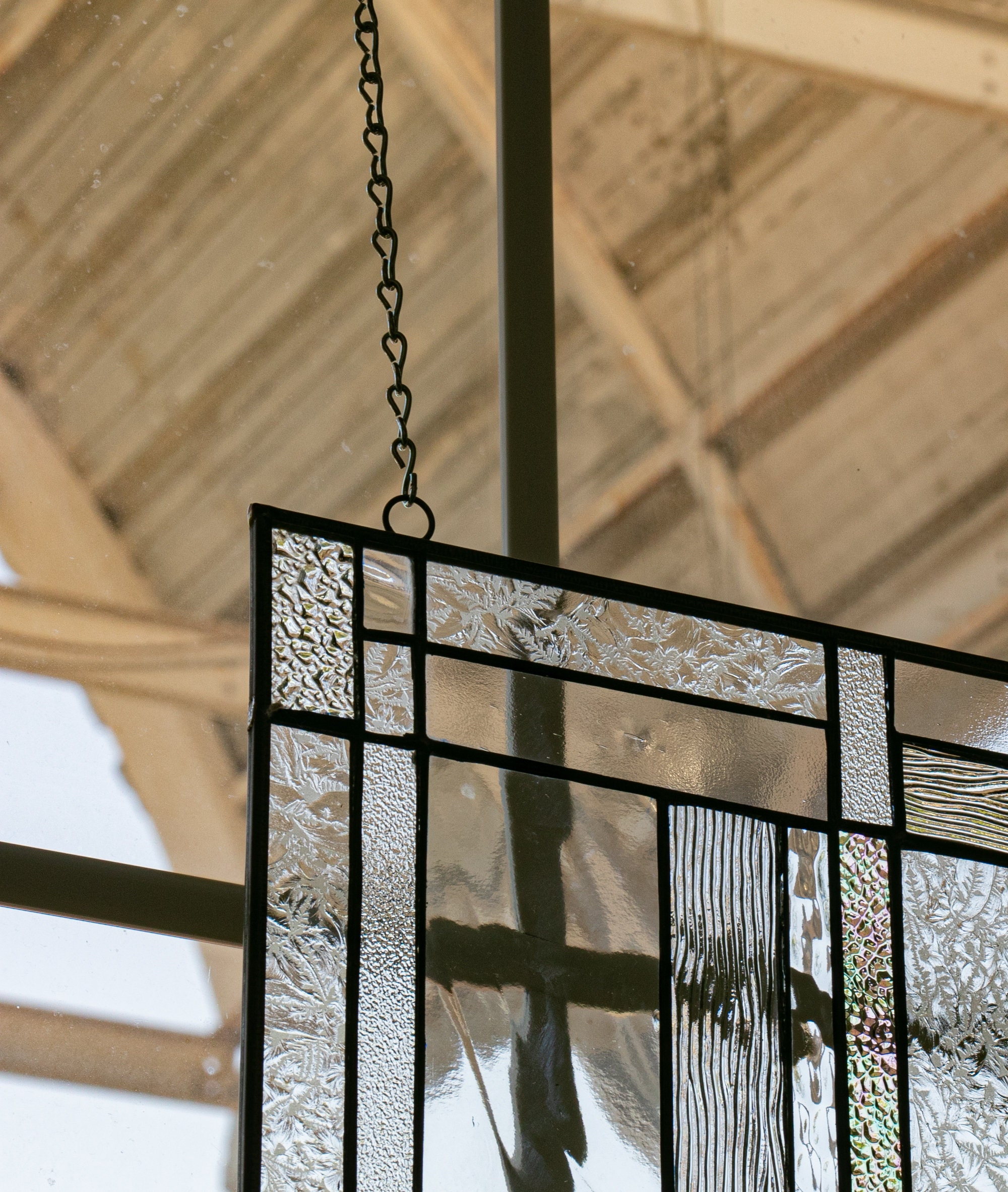 Frank LLoyd Wright Insprd Tiffany Stained Glass Window Panel Beveled