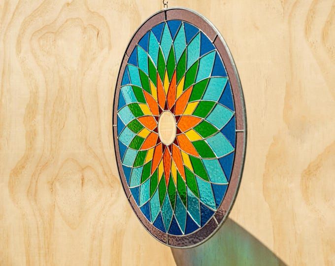 Tiffany Style Stained Glass Round Window Panel Yoga Mandala Spiritual Ritual Chakras