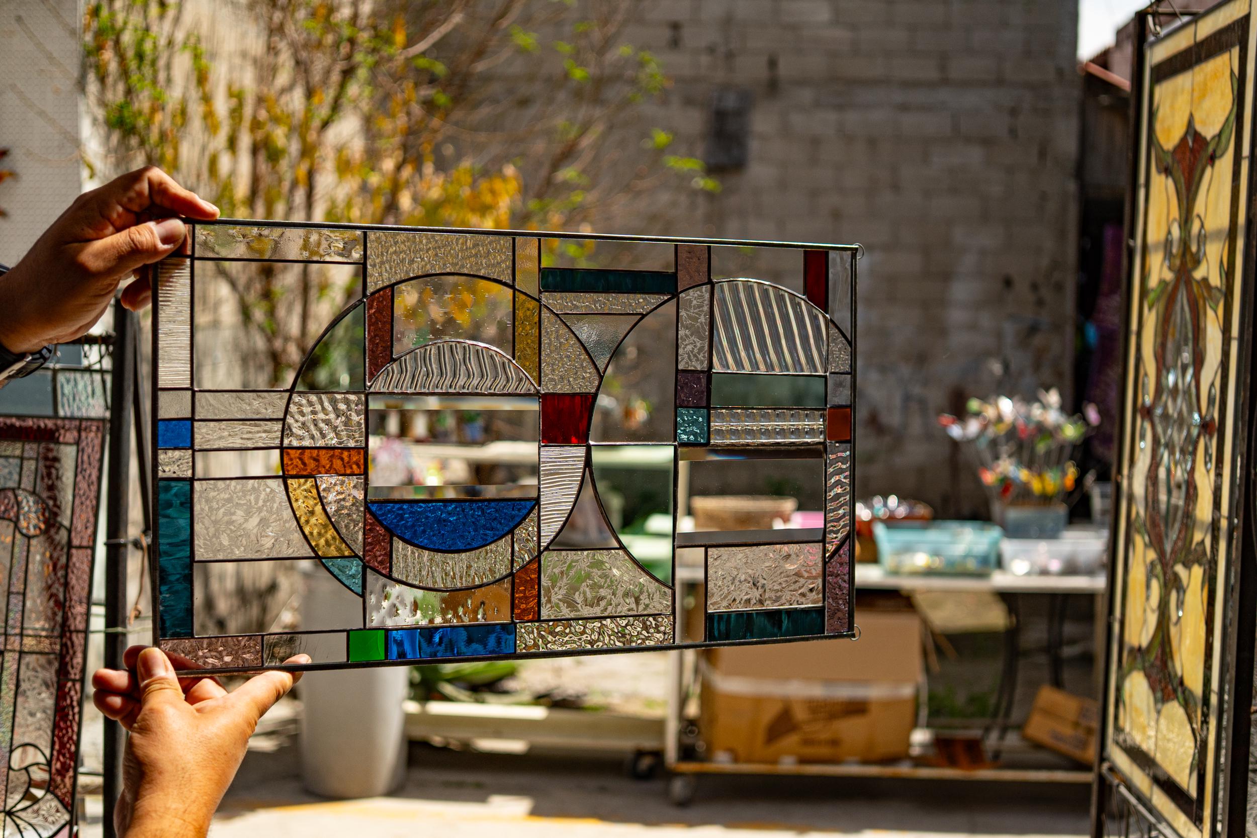 Stained Glass Abstract Panel Beveled Tiffany Style Window Door Abstract ...