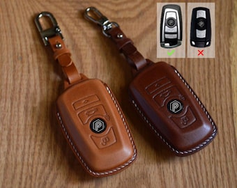 Funda de cuero para llavero de BMW, hecha a mano, con mando a distancia.